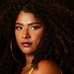 a close up of a person with curly hair
